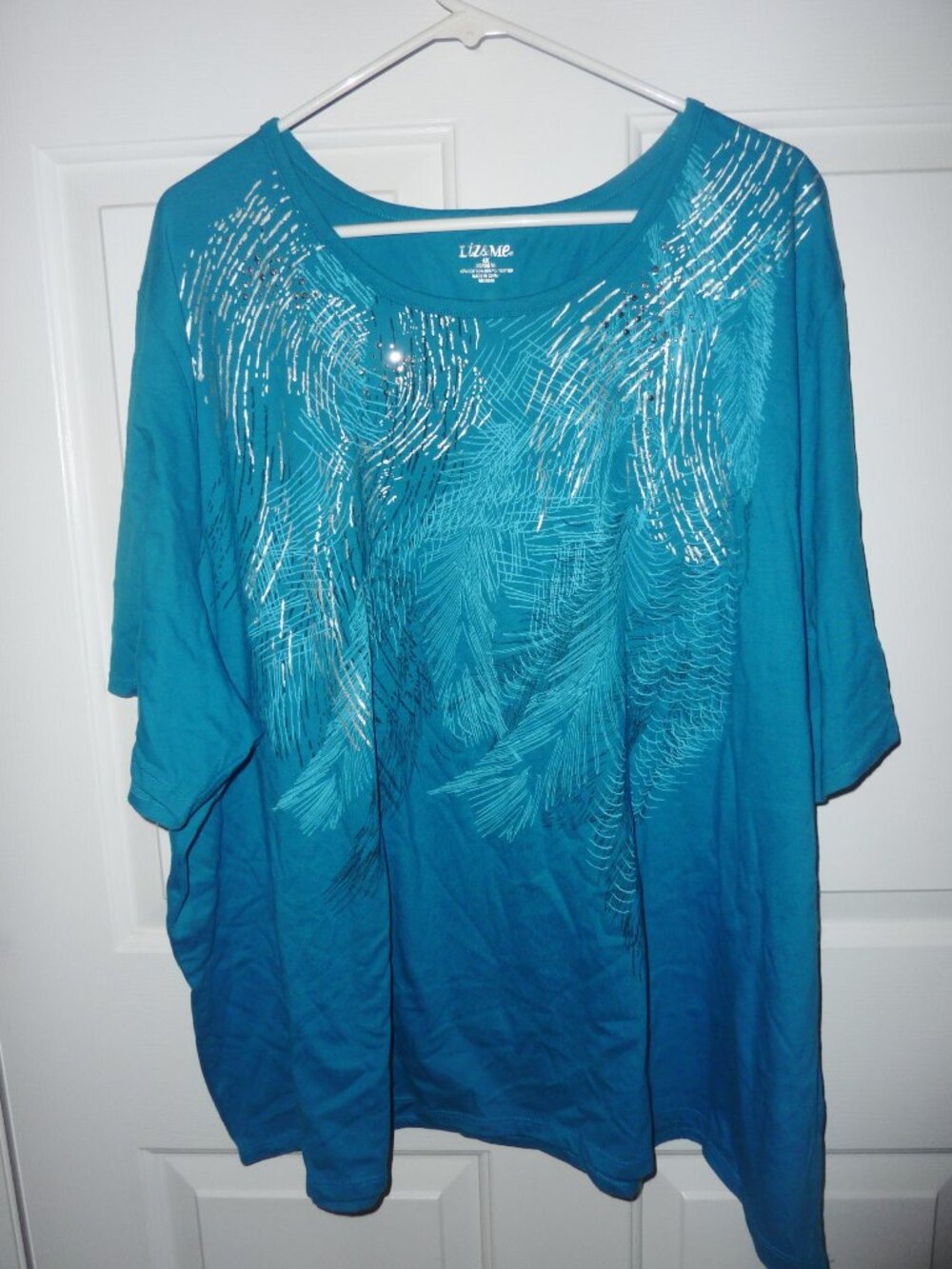 Brand New Liz & Me Turquoise Short Sleeved Shirt With Silver Accents Sz. 4X